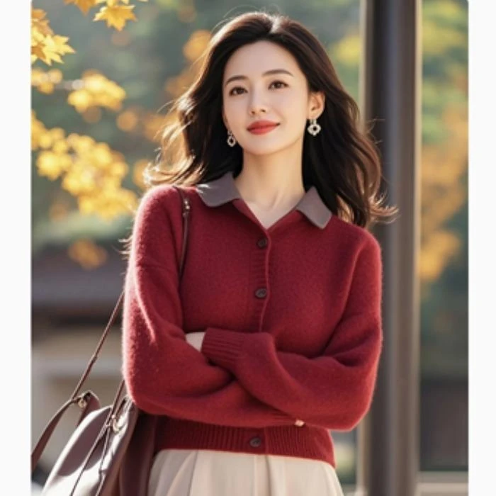 品牌折扣原单捡漏独特好看上衣奶呼呼软糯设计感红色针织开衫毛衣