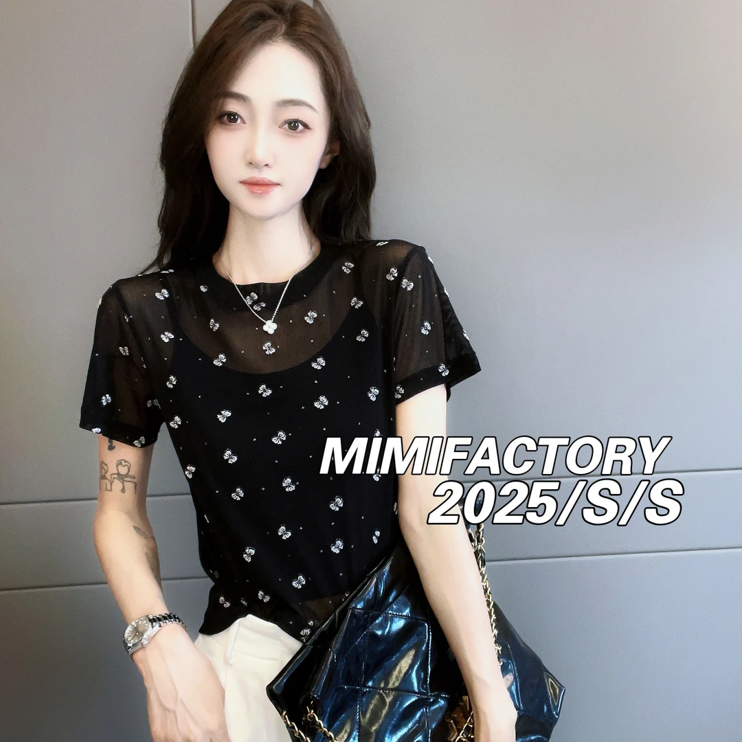 2025夏季新款 晕染立体蝴蝶圆领短袖T恤女百搭显瘦上衣4285#