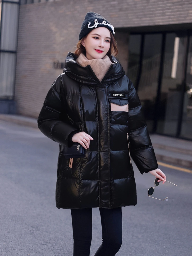 中长款时尚新款设计感休闲拼接保暖女士冬爆款休闲棉服6C1020