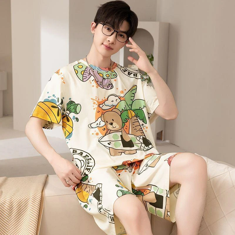 高中生男生睡衣加肥加大码莫代尔青少年通短袖薄款宽松套装优质棉