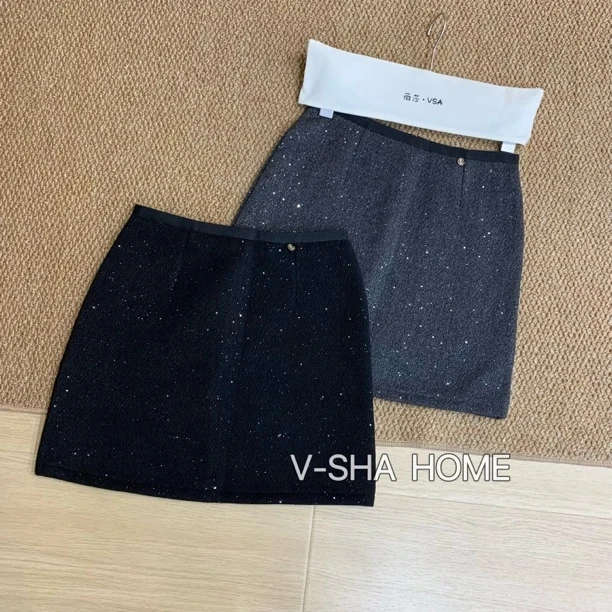 薇莎8251【现货】小香风亮丝时尚百搭防走光A字短裙