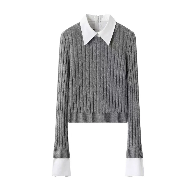 【针织叠领】新款秋冬假两件翻领针织衫女好看修身上衣女.D2113