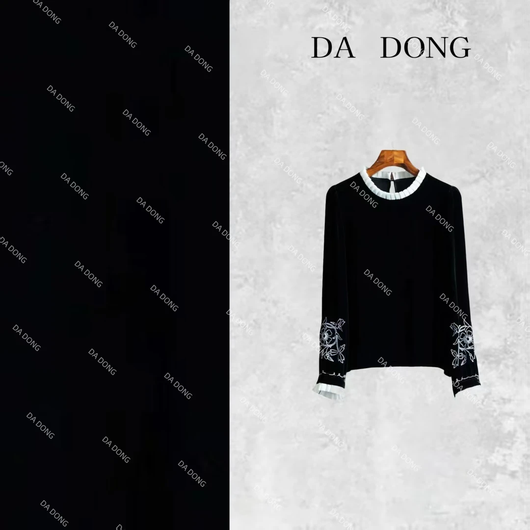 花影--中式国风小众设计复古长袖时尚打底圆领轻奢休闲百搭衬衫