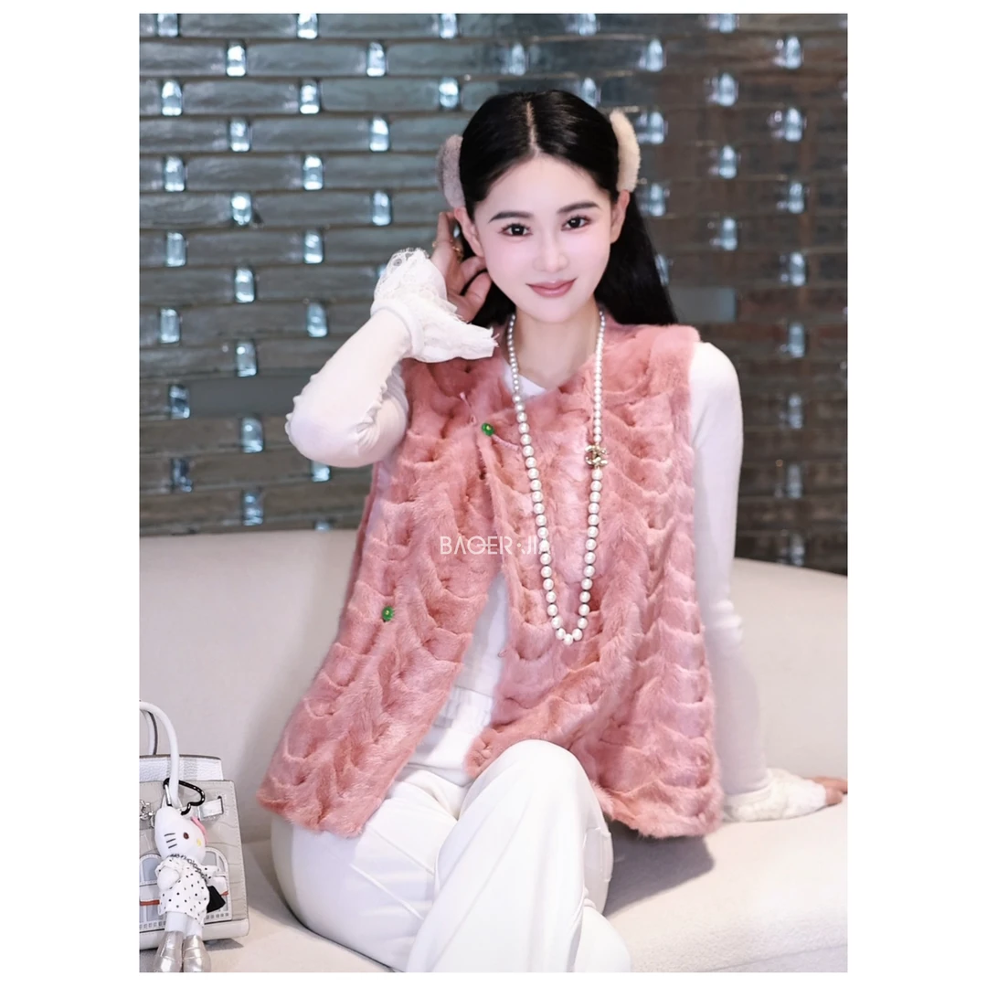 36-【月牙水貂马甲】宝儿家含幂BJ111625309秋季款丝滑保暖偏襟马甲