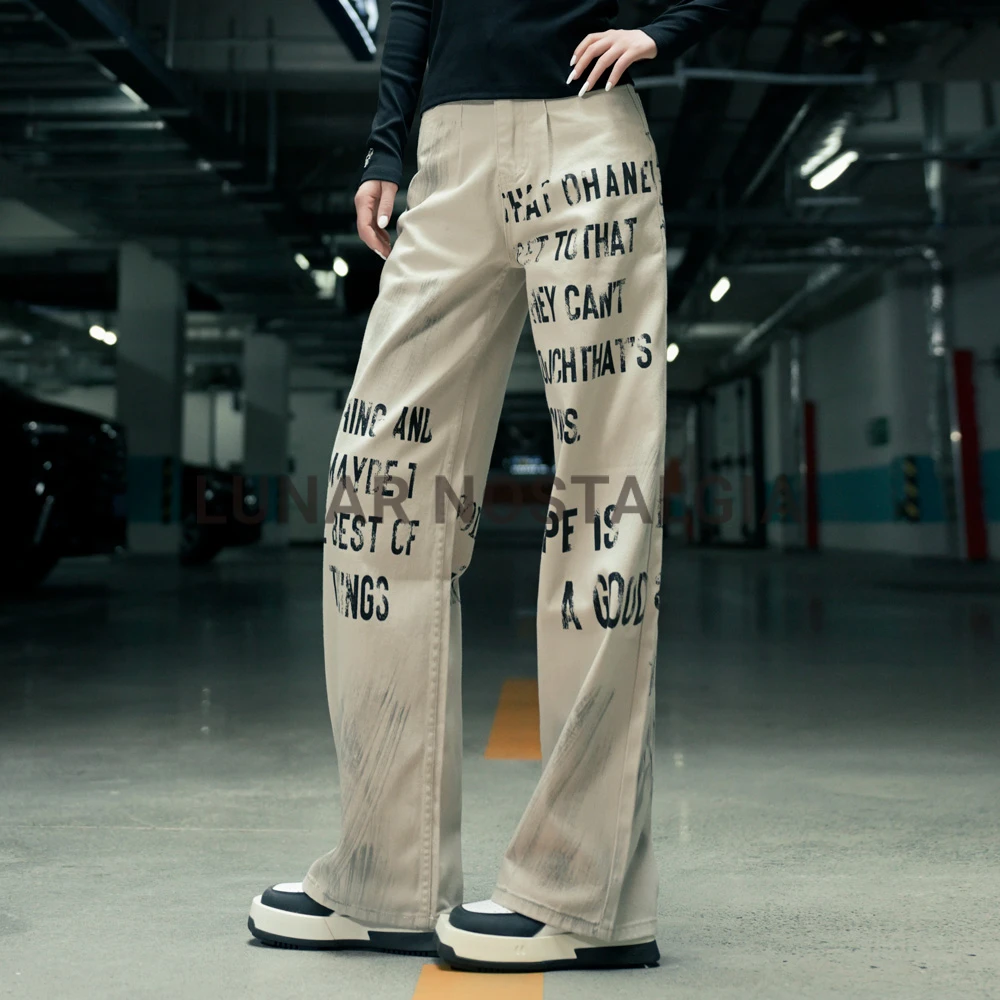 小香风新款涂鸦老钱直筒复古法式女款山系游牧千金风阔腿牛仔裤