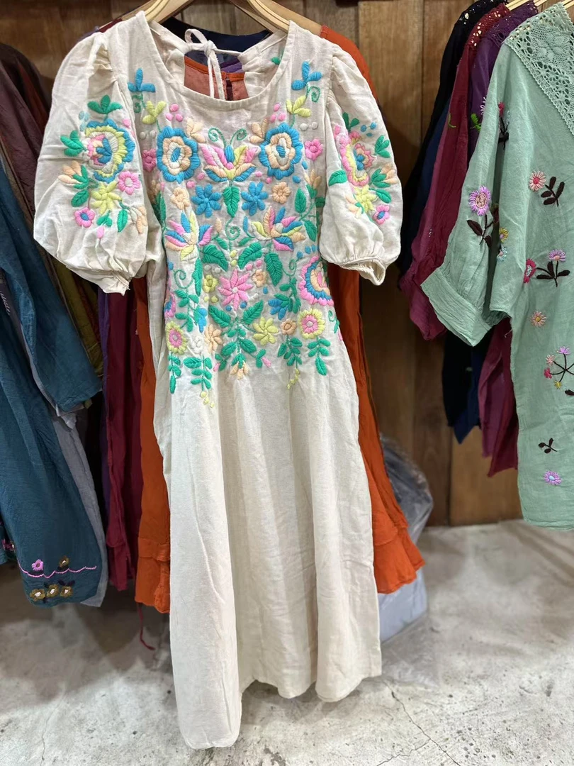 TAYA泰国手工棉麻刺绣连衣裙