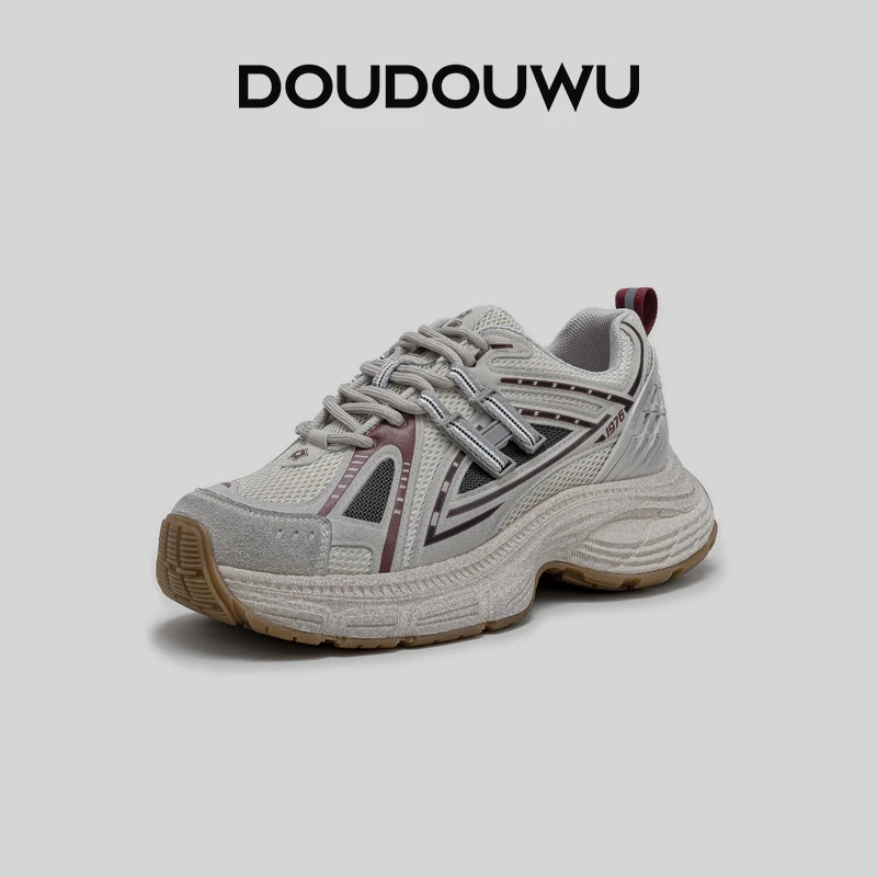 豆豆屋厚底老爹鞋女轻便2025秋季新款韩版潮运动休闲系带中跟单鞋