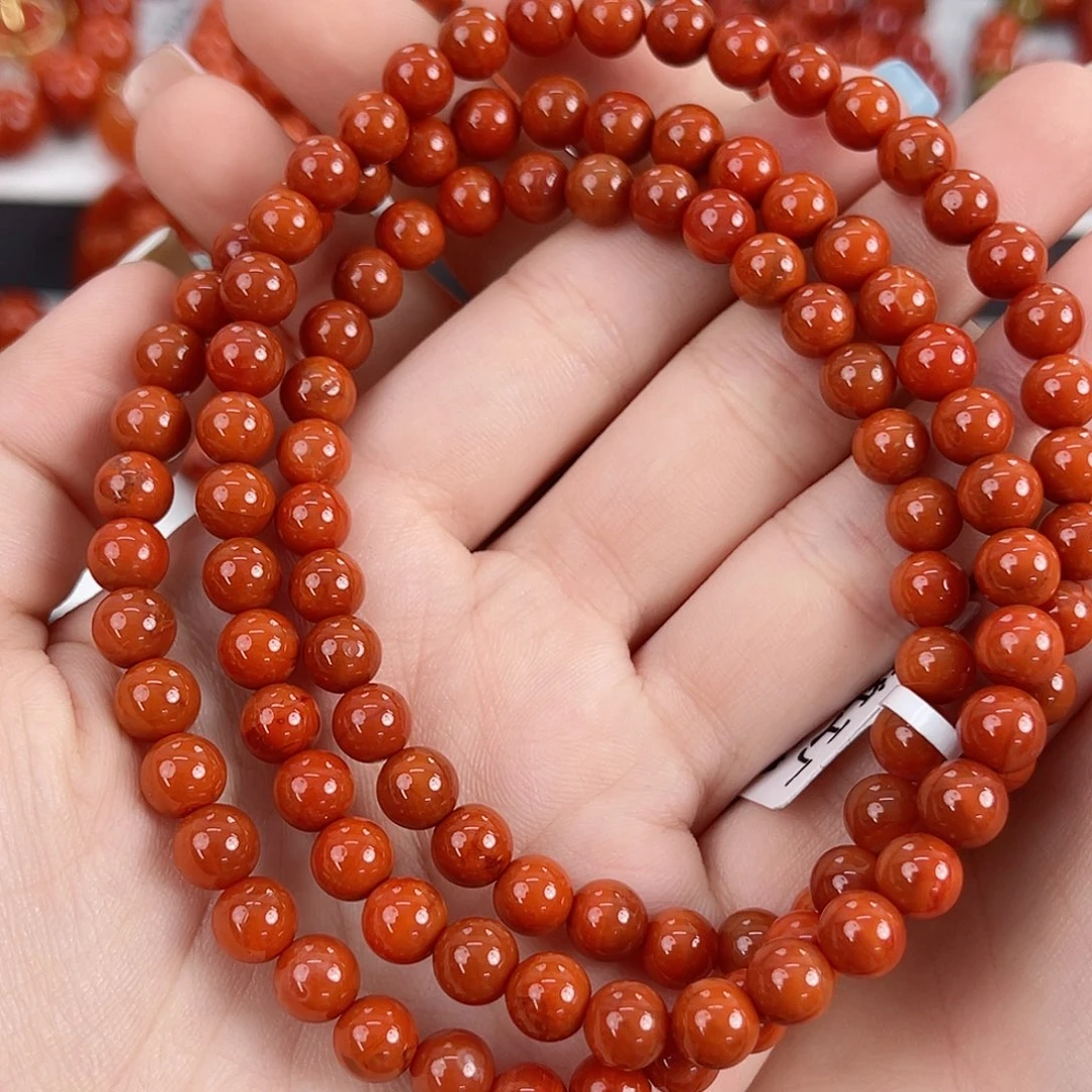 南红玛瑙未镶嵌瓦西柿子红满肉6mm多圈