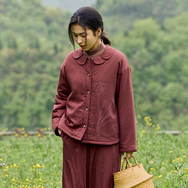 朵朵可可睡衣女2025秋冬新款深色三层保暖加绒夹棉袄家居服套161