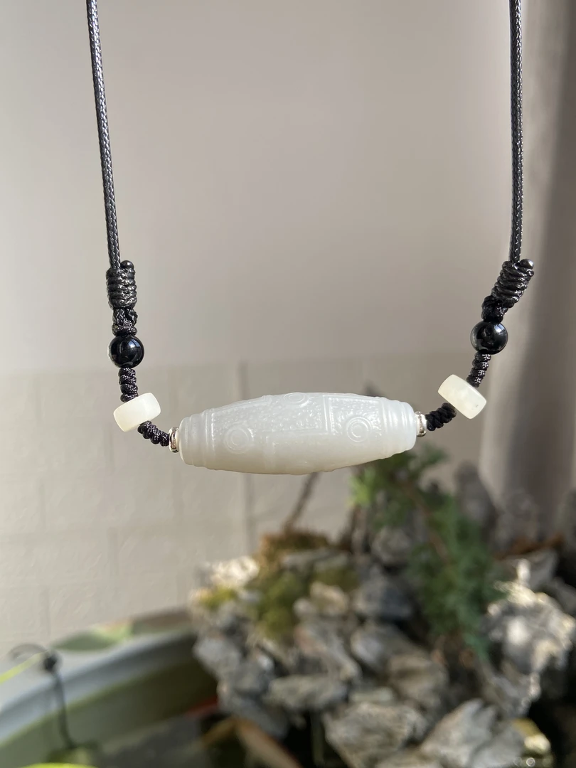 和田玉纯色烟紫色九眼玉勒子锁骨链吊坠民族风复古百搭毛衣项链