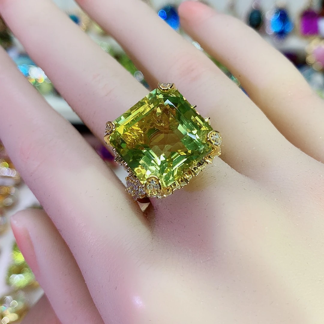 水晶戒指银S925镀金镶嵌