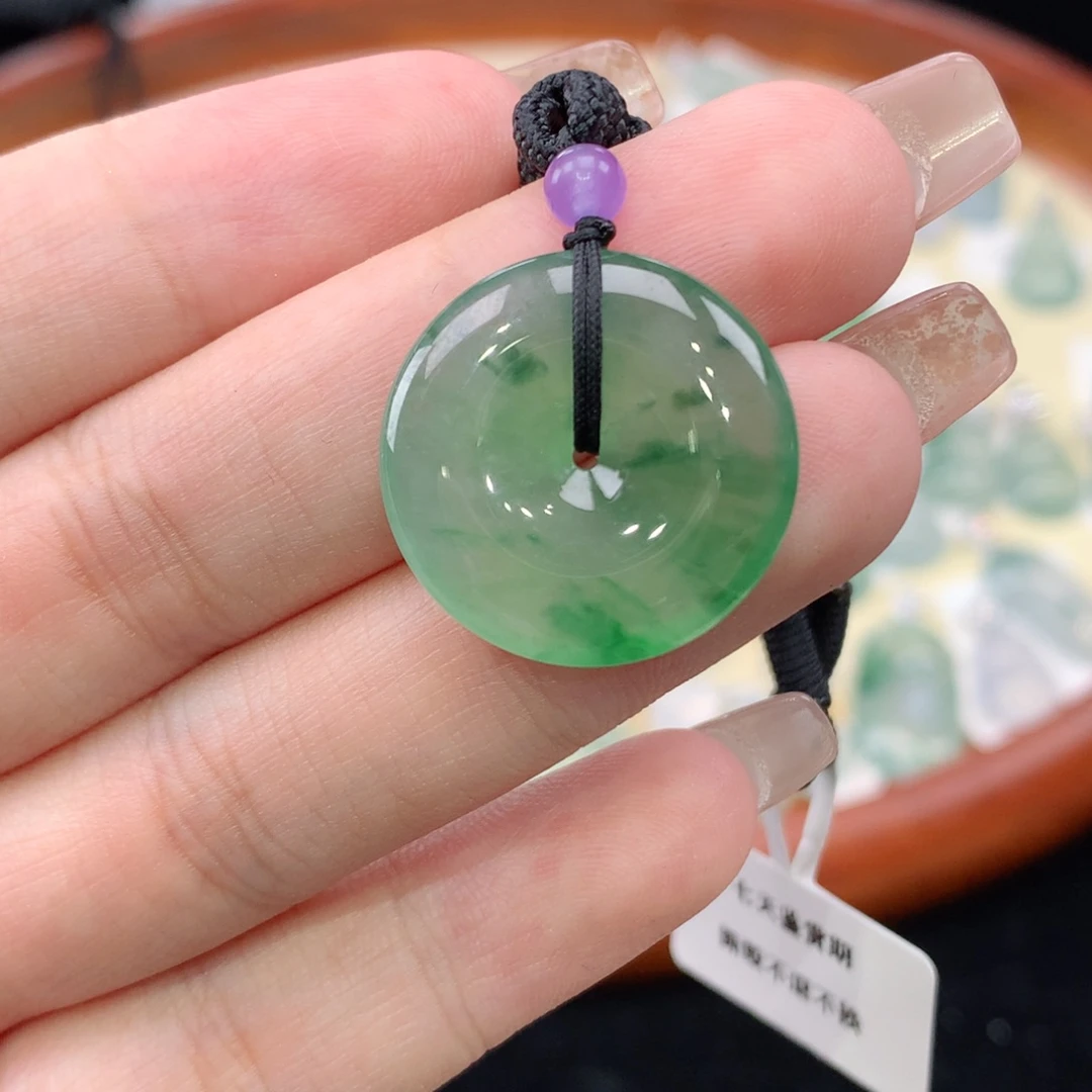 颈饰18K金镶嵌翡翠天然缅甸A货翡翠平安扣