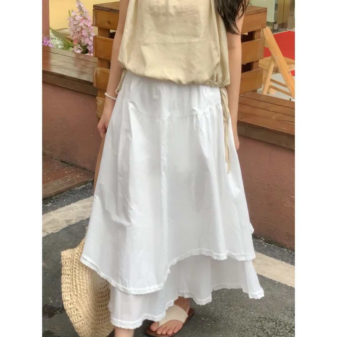 一颗晏 韩版不规则拼接木耳边半身裙