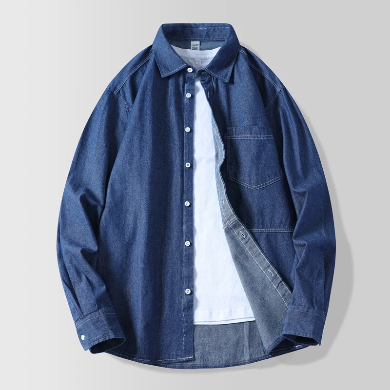 2025春季新款男士长袖无痕高档商务纯色牛仔衬衫时尚百搭打底