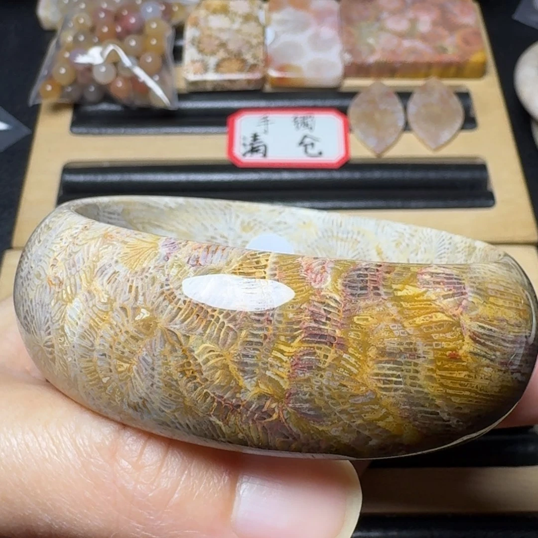 硅化玉60飘点彩的小龙骨纹未镶嵌