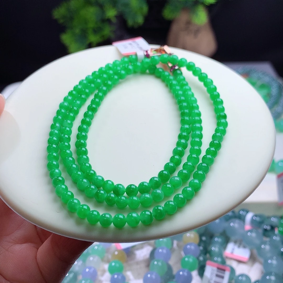 翡翠未镶嵌项链卡4.2mm冰胶果阳绿飘阳绿