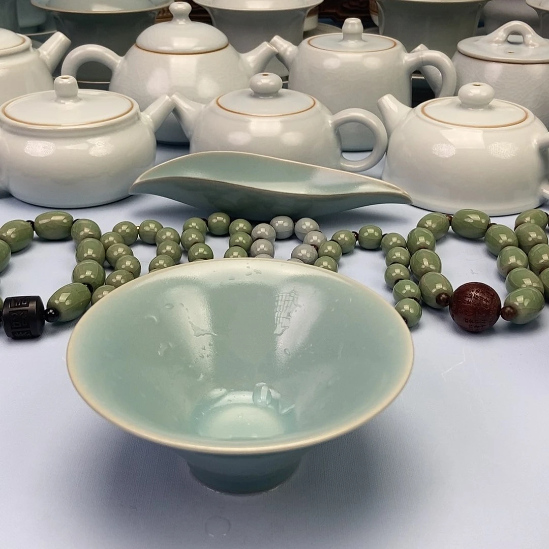 杯仿古天蓝斗笠杯原矿原釉原产地