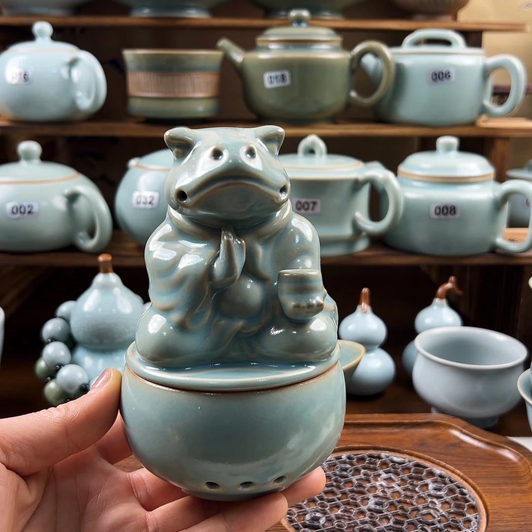 仿古青绿釉水香炉摆件