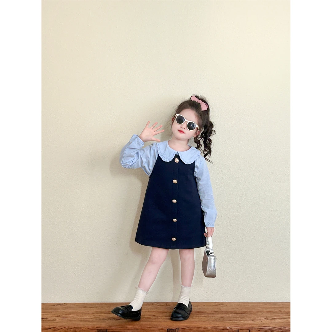 小粉象 ·春季新款女童学院风童装连衣裙长袖衬衫背心裙套装