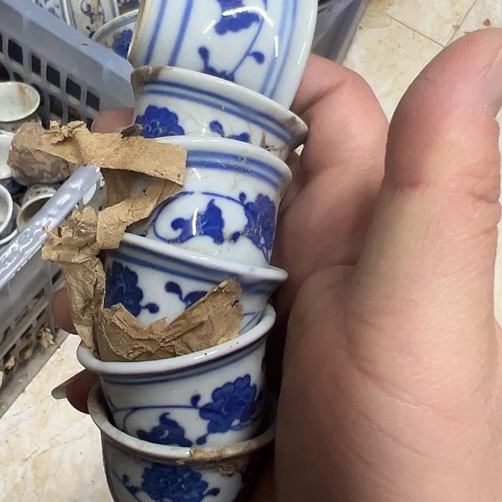 陶摆件6个芙蓉花酒杯