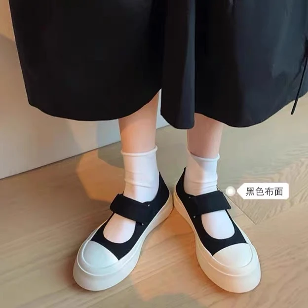 露思同款松糕厚底帆布鞋内增高小白鞋女透气玛丽珍单鞋夏季凉鞋