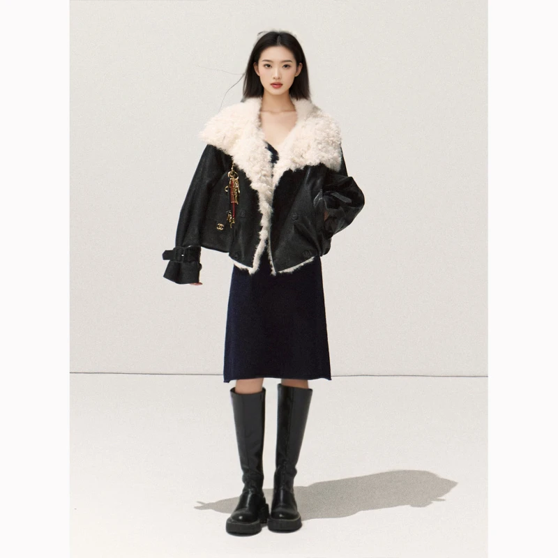 【高品质】一夜的桂花树 雾面柔光套派克服蓬松小羊羔毛毛短外套