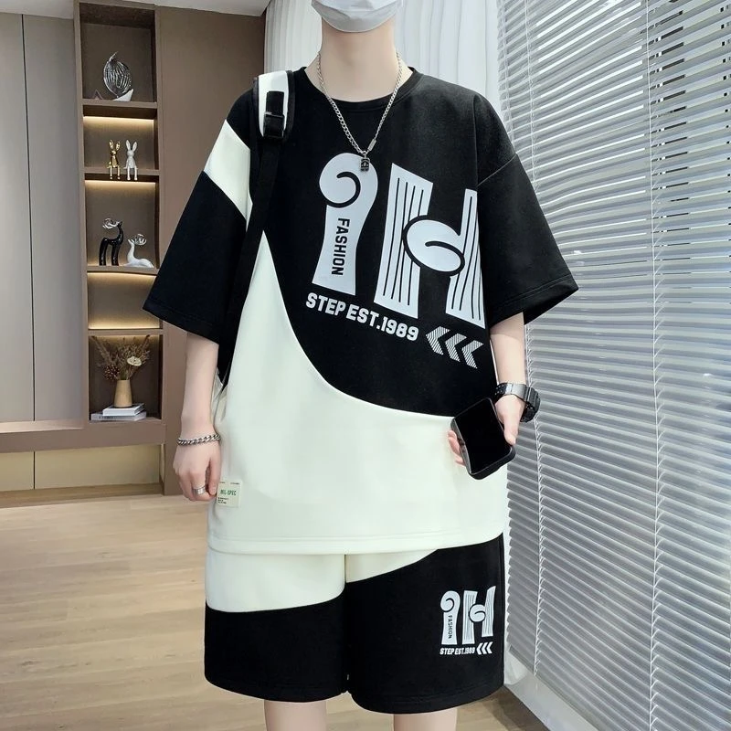 2025潮款痞帅休闲短袖套装男装夏季穿搭一整套衣服运动短裤两件套