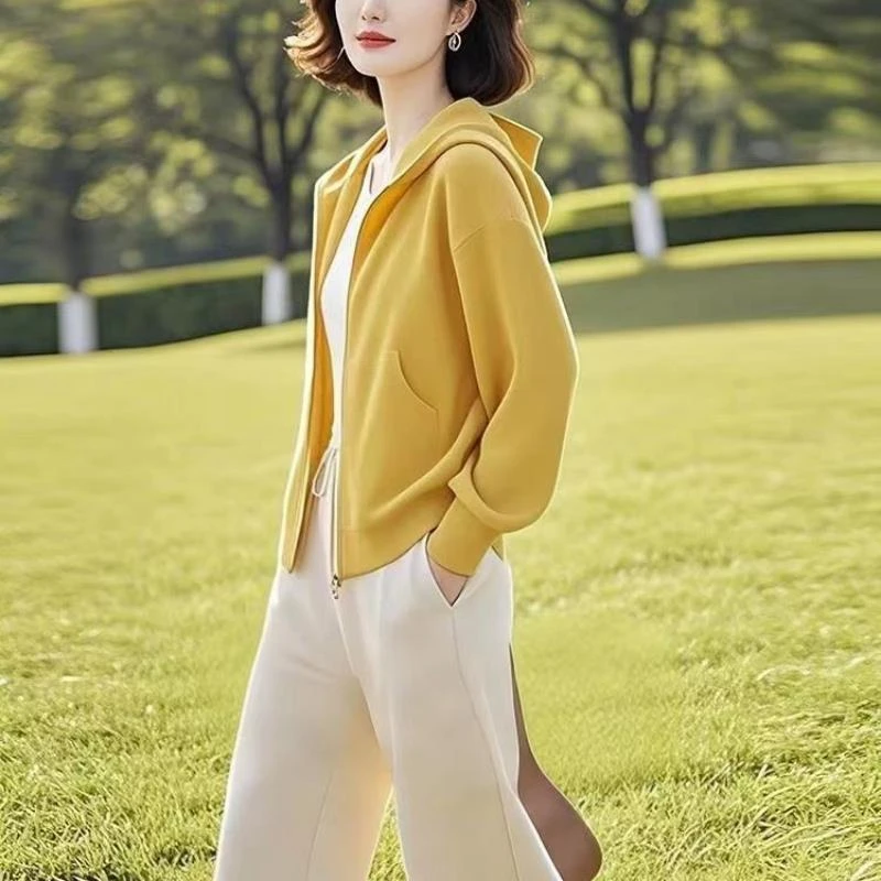 美式覆古拉炼 炼 开衫厚T女短款2025新款春秋季薄款连帽小