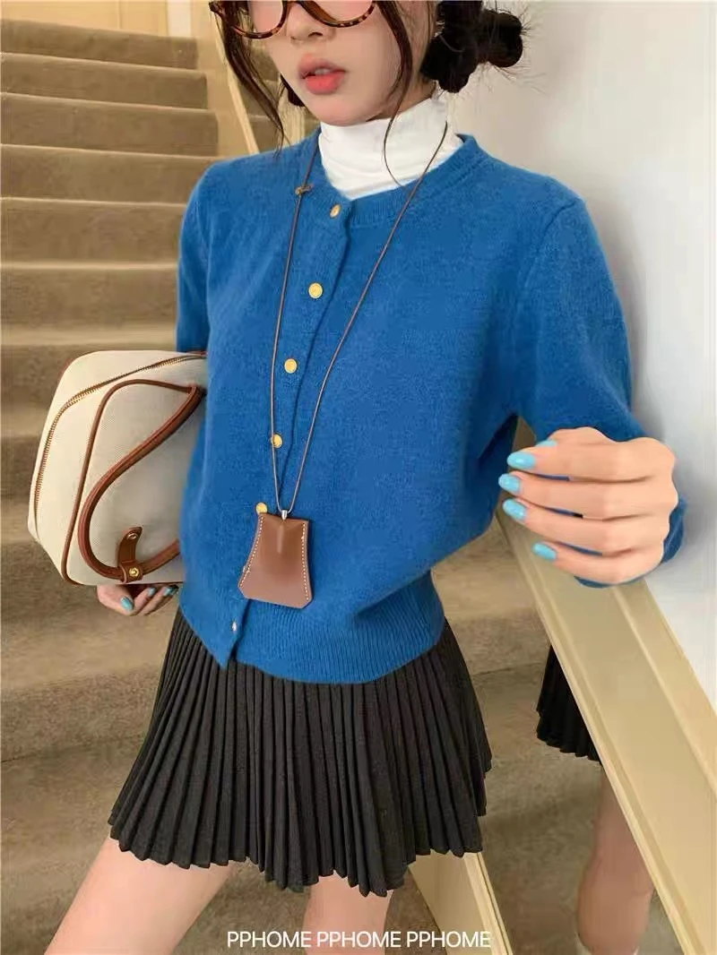韩国单eg家！2025秋季软糯百搭显瘦小金扣开衫休闲长袖针织衫女#94