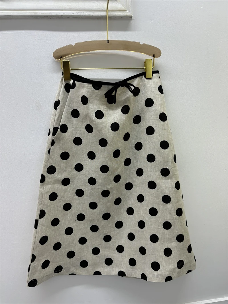 亚麻波点半裙时尚百搭