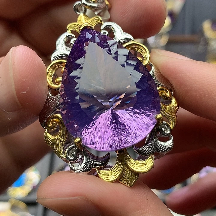 吊坠(不含链)银S925镀金镶嵌水晶