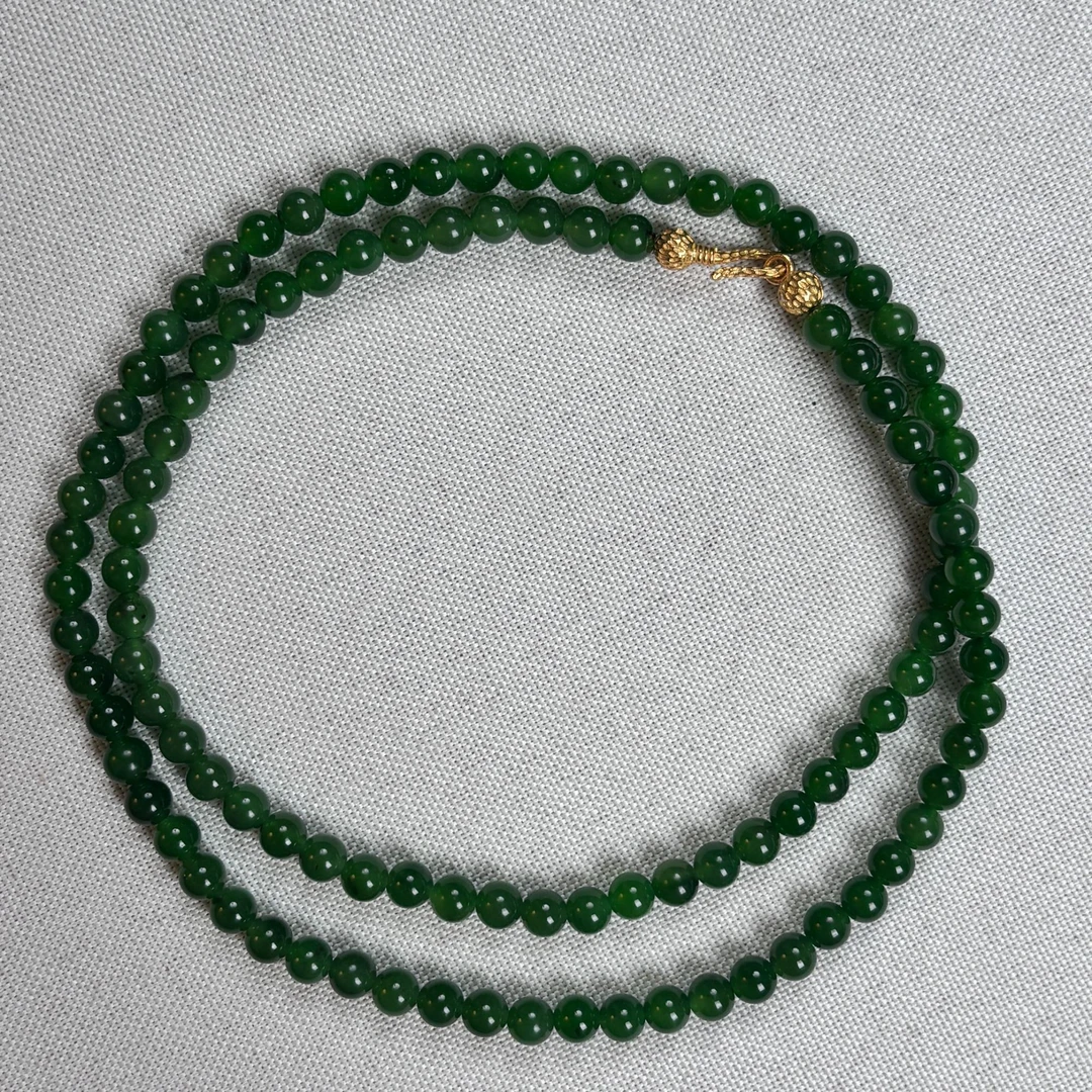 【碧玉时代】和田玉碧玉俄料5mm108颗项链-BI5MS