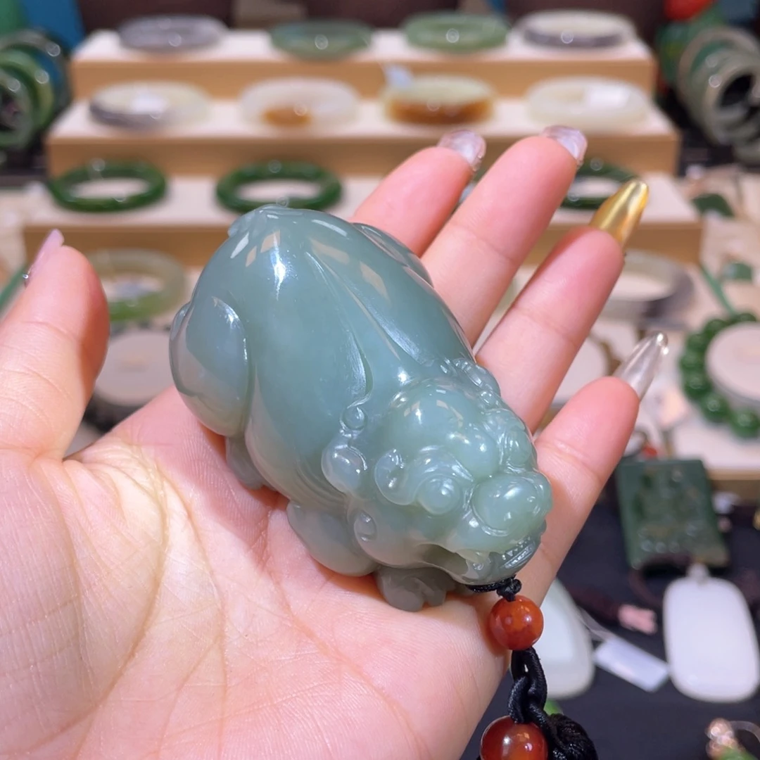 和田玉高品且末蓝貔貅把件未镶嵌