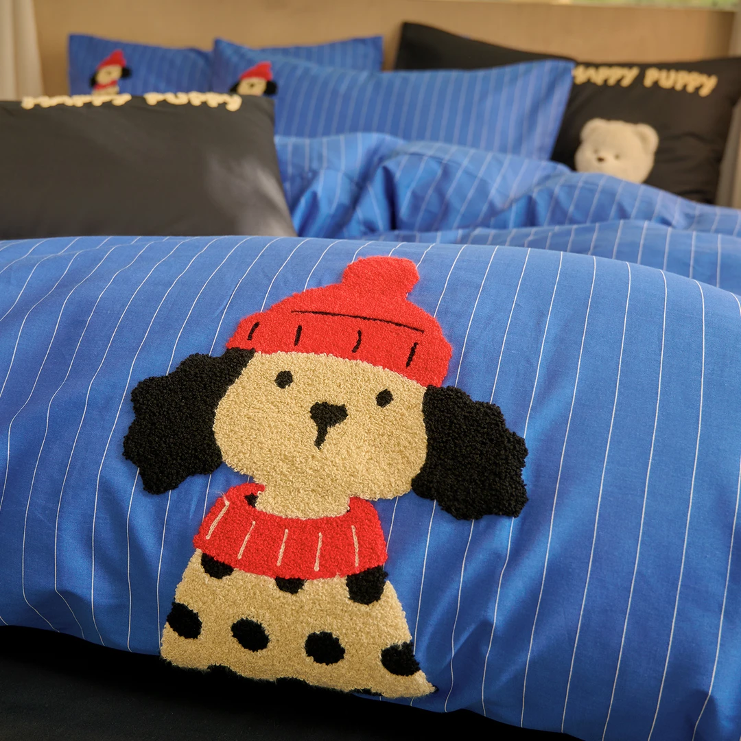 斑点狗毛巾绣床上四件套全棉水洗棉都市风床品纯棉床单被套三件套