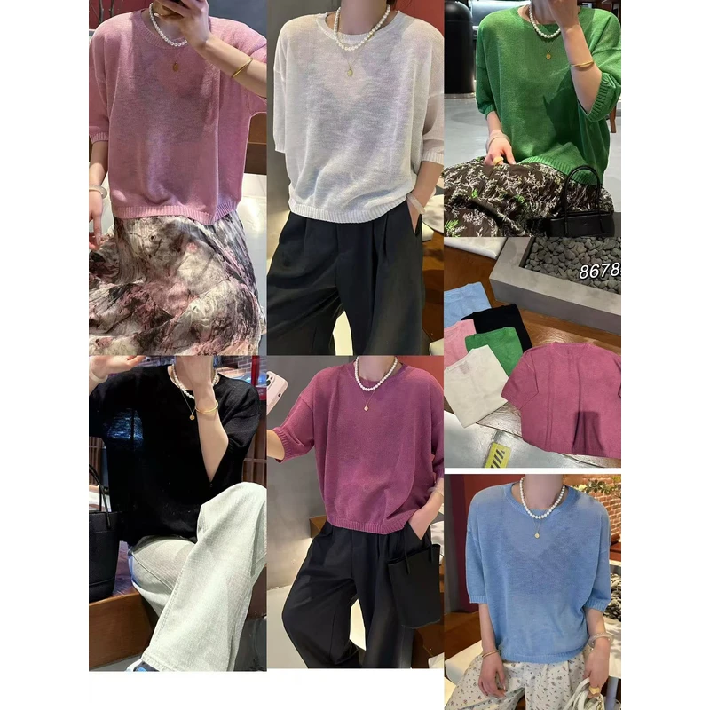 【锦衣服饰】8678（8673）圆领中袖彩色针织衫