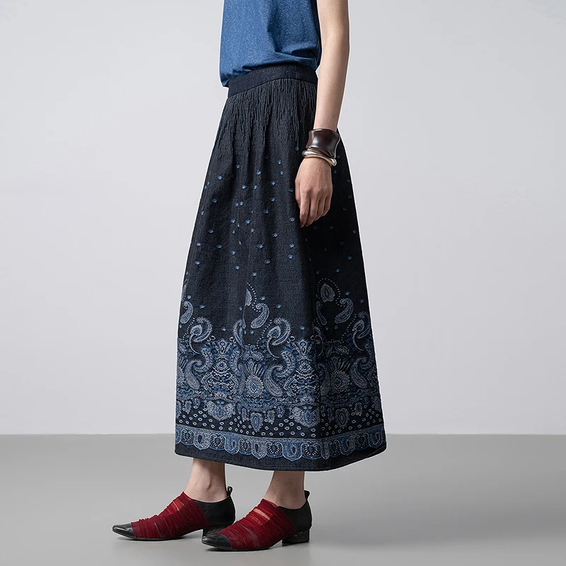 腰果花纹|牛仔裙 生活在左2026春草木丹宁系列复古半身裙1961107