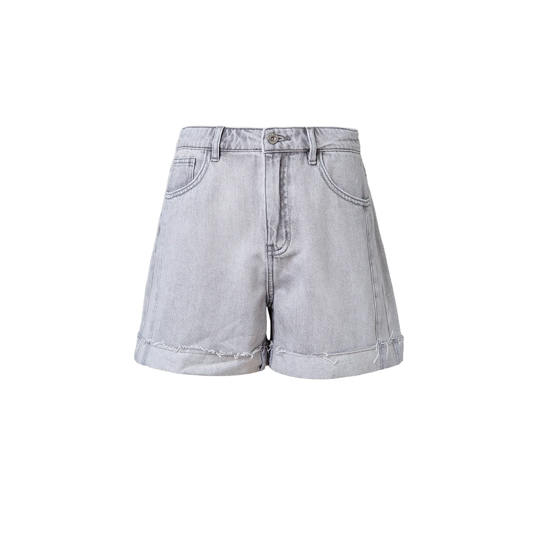 MUUMUN慕马女个性百搭显瘦高腰裤子冰河灰夏季牛仔短裤