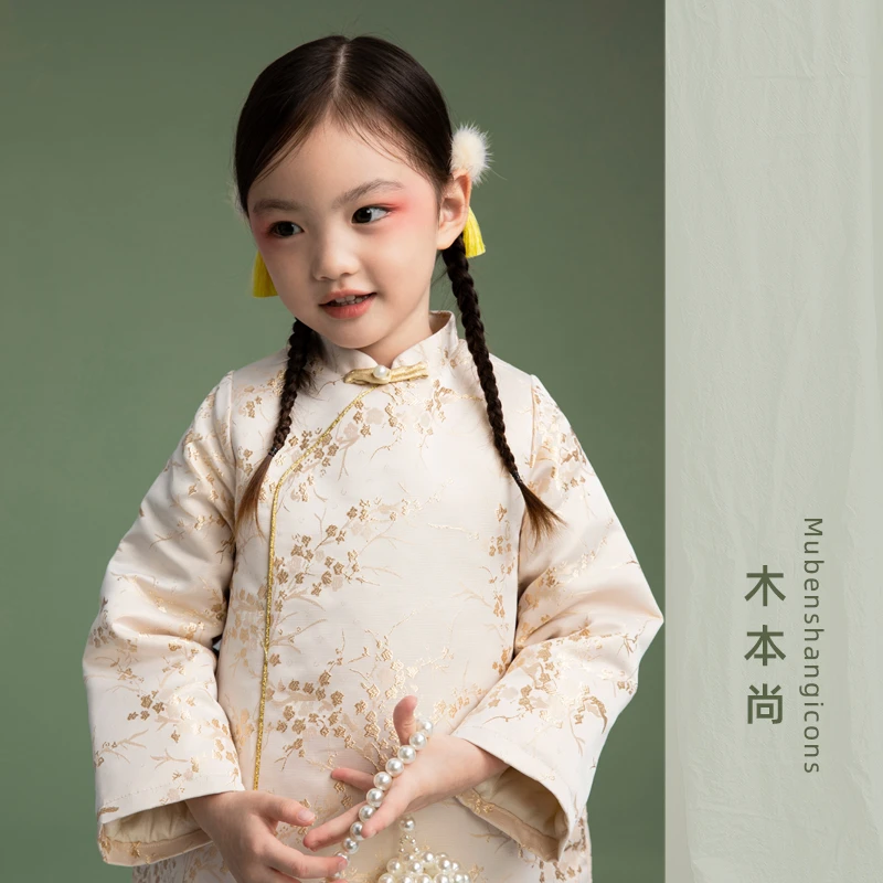 木本尚【女童旗袍】2024秋冬新款新中式长袖连衣裙