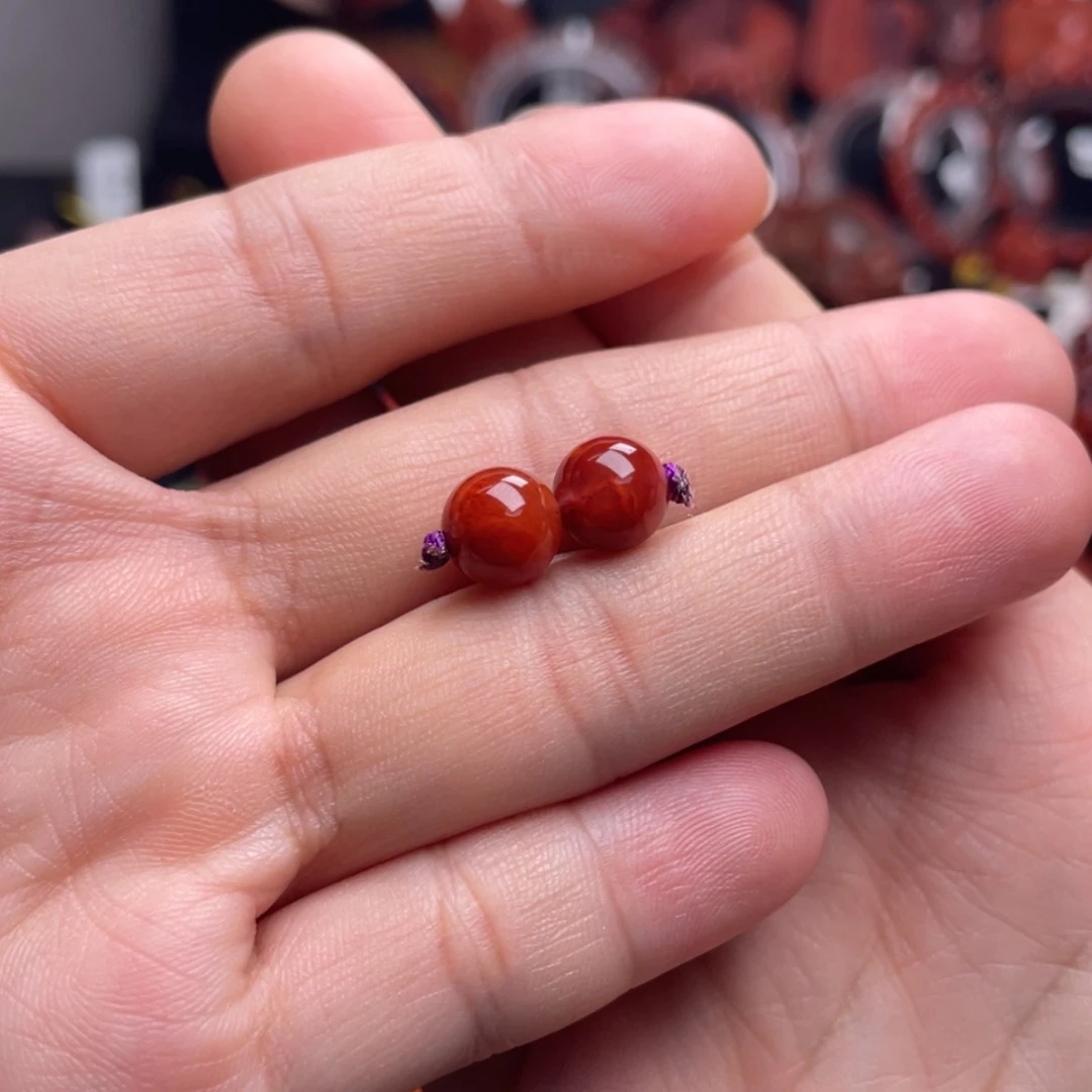 【闪购商品】未镶嵌火焰纹圆珠对珠8.6mm南红玛瑙