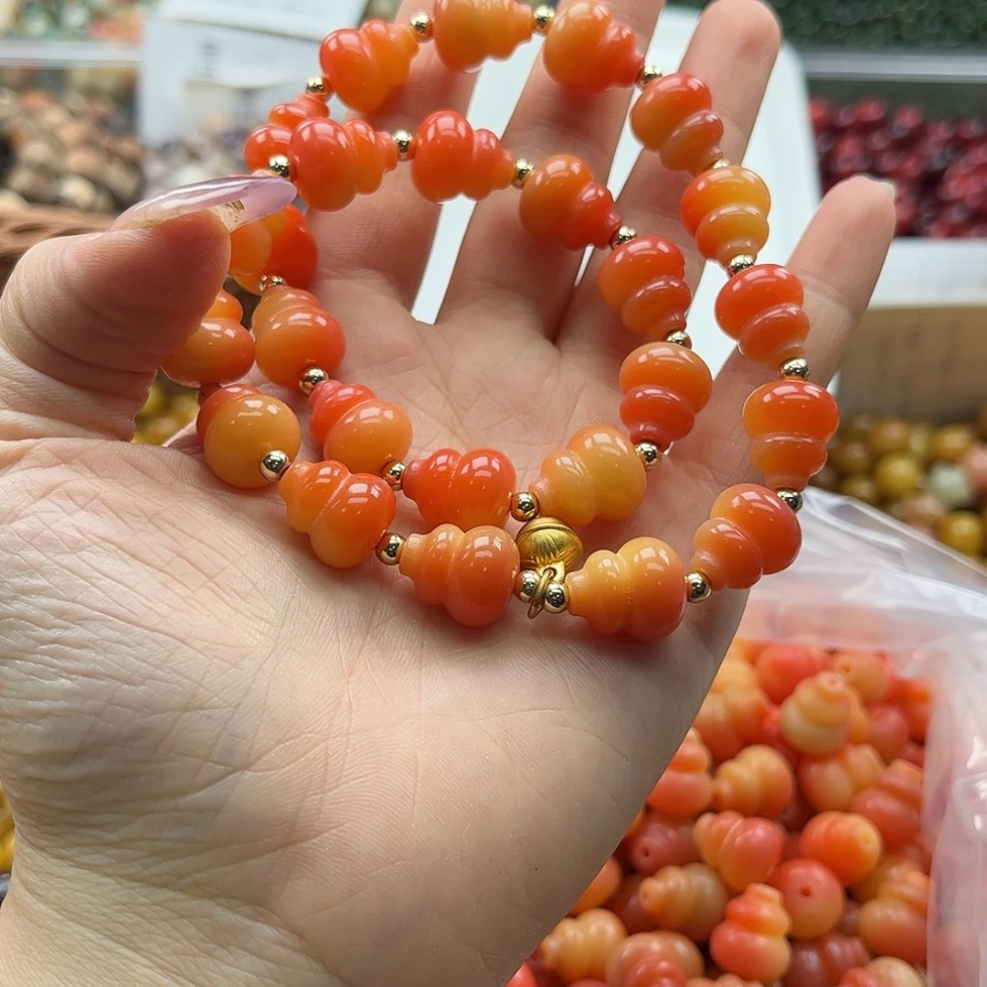 白玉菩提吊坠q12mm/30+5颗落日橘