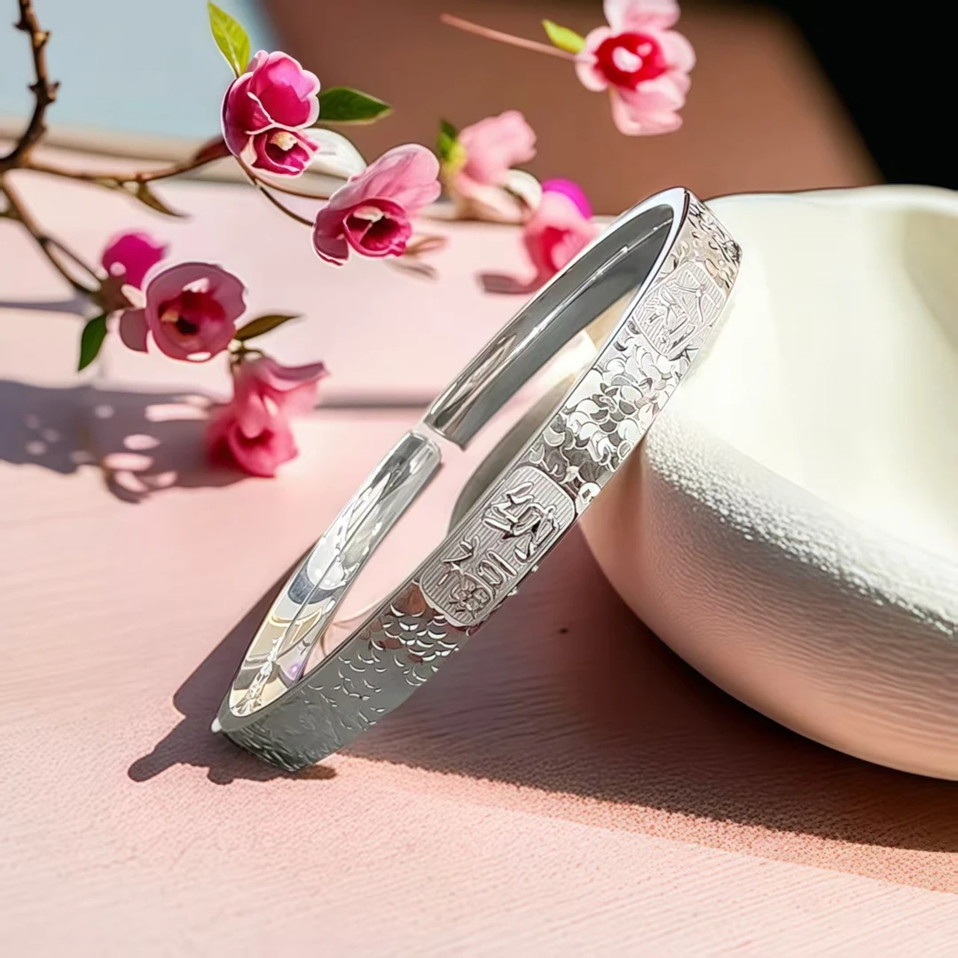 足银手镯 【精久】足银999吉言暴富平安纳福碎冰冰实心开口手镯镯子