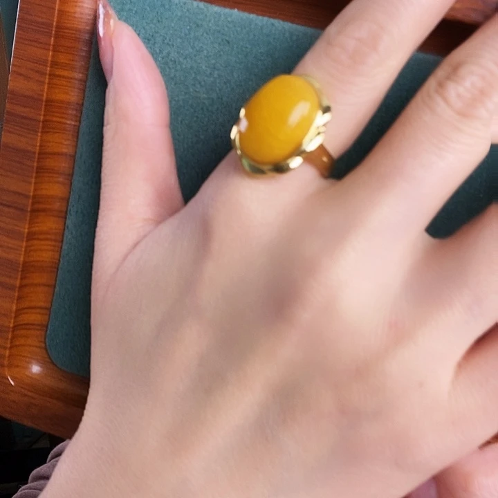 蜜蜡银S925镶嵌戒指戒指