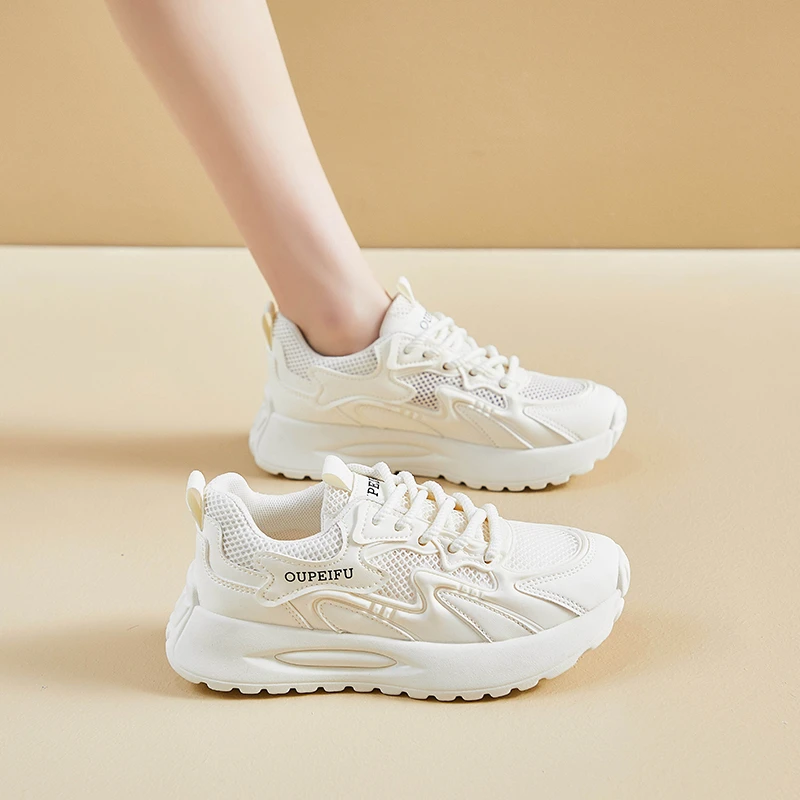 W-网面鞋女ins2025春夏新款松糕底小个子女鞋透气休闲运动板鞋