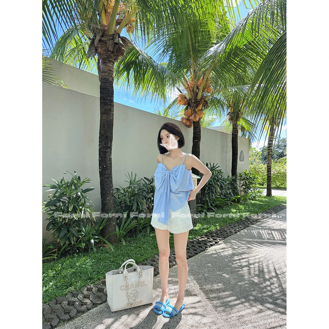 FORNI 视觉尤物 AC*E同款100全棉盐系立体蝴蝶结吊带上衣