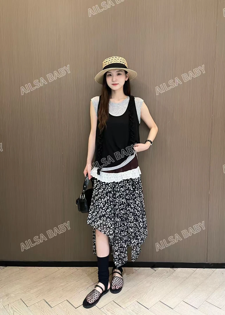 【AILSA BABY】欧货木耳花边吊带+背心真两件/61003A