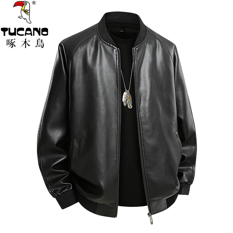 啄木鳥正品2025春秋新款百搭休闲皮夹克男士爆款加肥加大皮衣外套