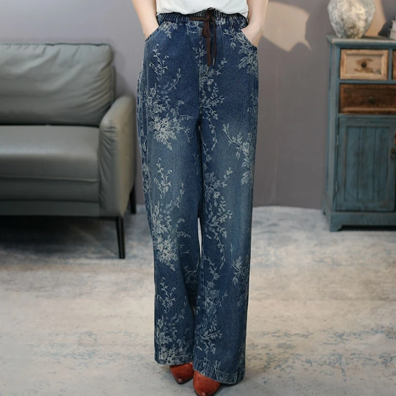 6910蓝#2025秋季显瘦提花牛仔直筒裤松紧腰时尚拖高端定制长裤