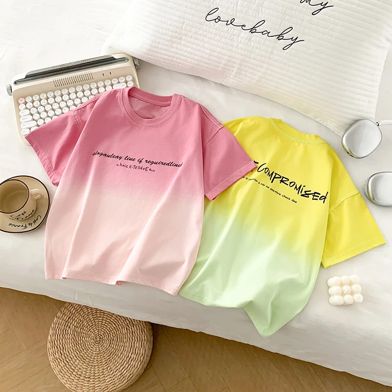 儿童夏季时尚潮流字母扎染中大童男女童圆领休闲短袖t恤Z-88966