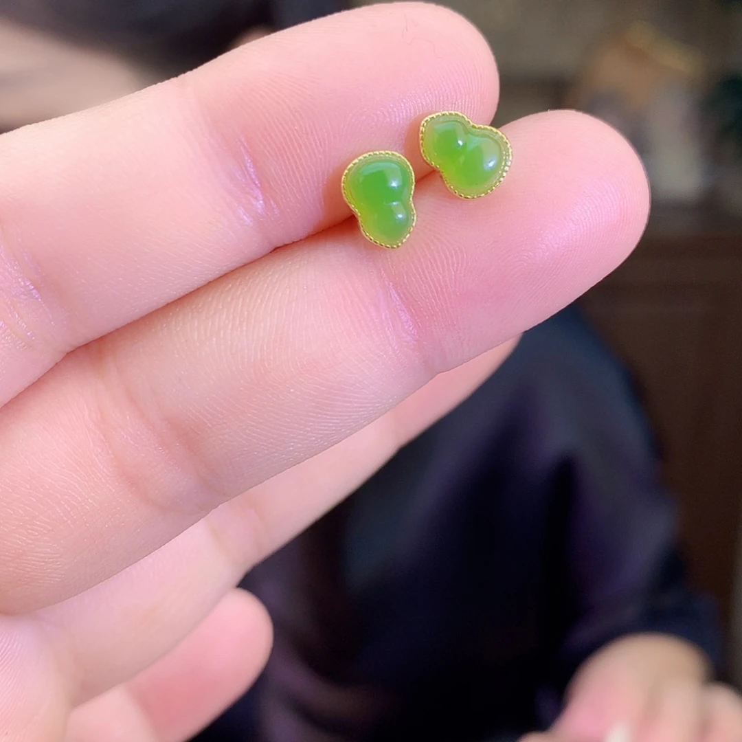 吊坠(不含链)银S925镶嵌和田玉（碧玉）耳饰