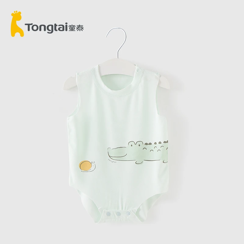 童泰莫代尔宝宝包屁衣A类无袖哈衣婴儿夏季通用爬服短爬休闲风